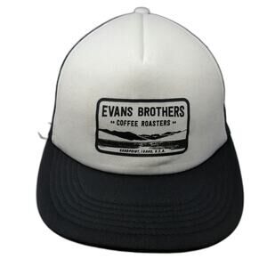 District Trucker Hat Black White OSFM Evans Brothers Coffee Roasters Snapback
